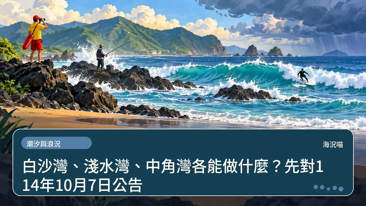 白沙灣、淺水灣、中角灣各能做什麼?先對114年10月7日公告主題插畫