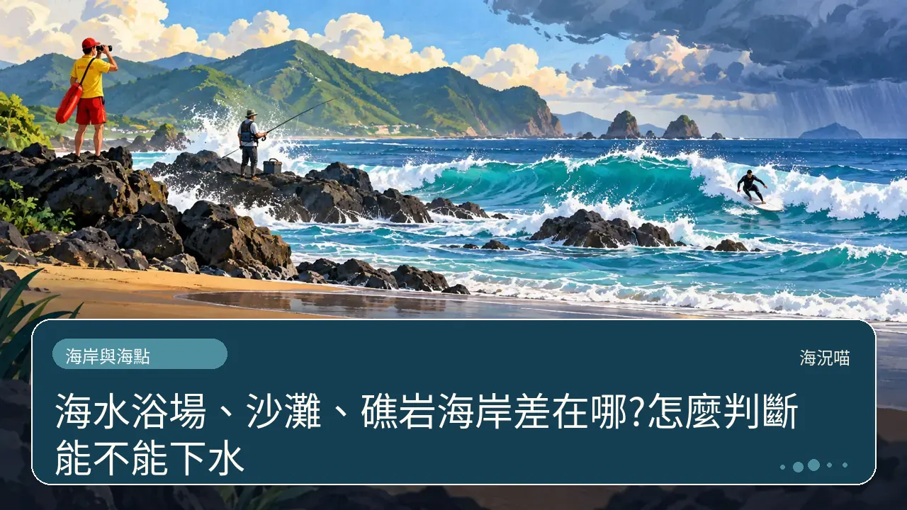 海水浴場、沙灘、礁岩海岸差在哪?怎麼判斷能不能下水主題插畫