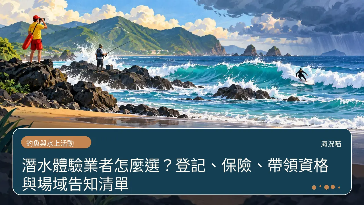 潛水體驗業者怎麼選？登記、保險、帶領資格與場域告知清單主題插畫