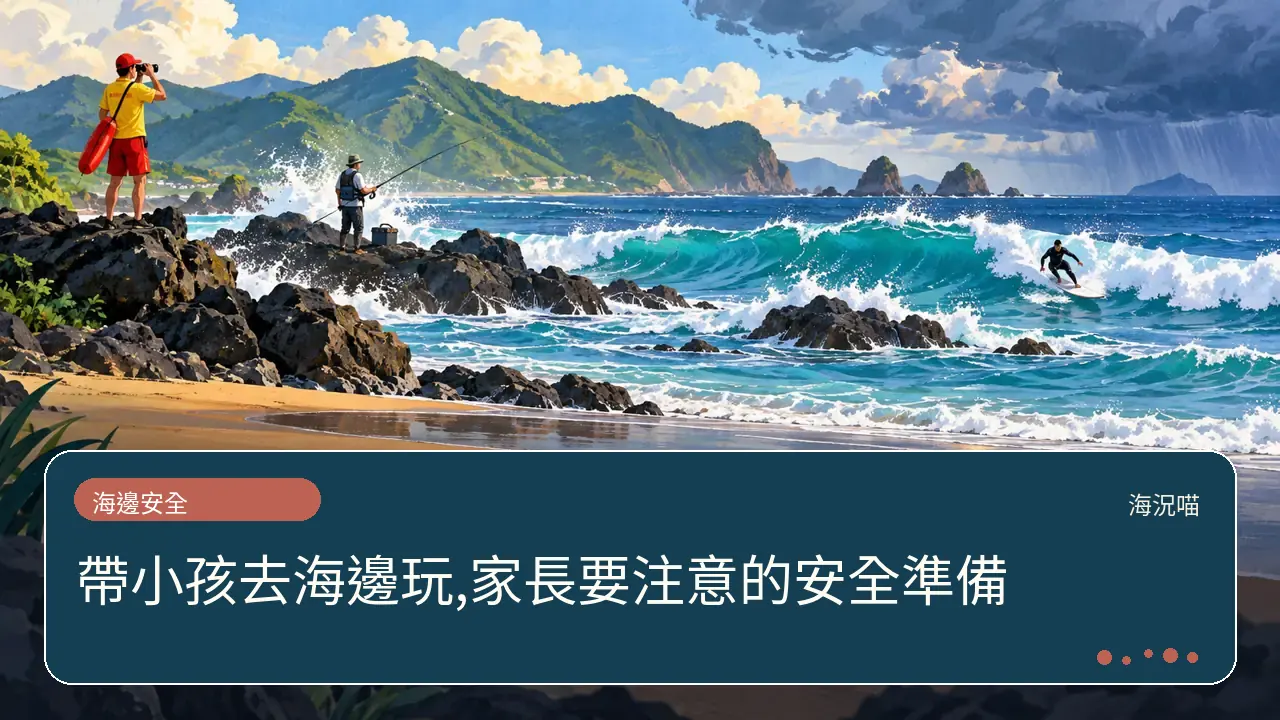 帶小孩去海邊玩,家長要注意的安全準備主題插畫