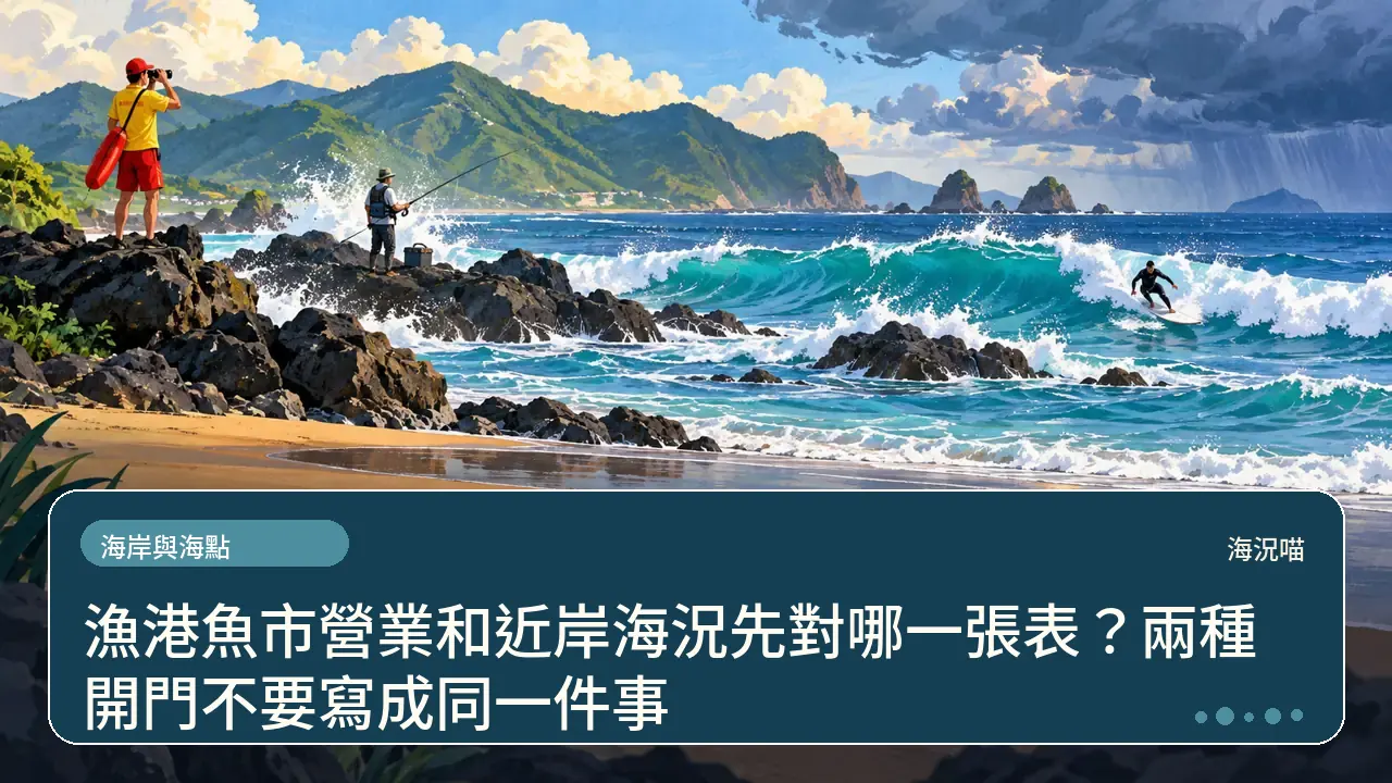 漁港魚市營業和近岸海況先對哪一張表？兩種開門不要寫成同一件事主題插畫