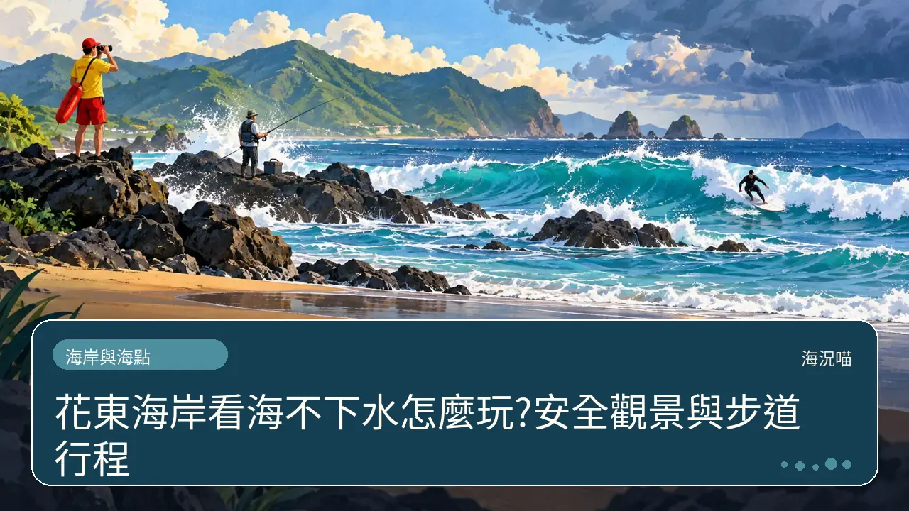 花東海岸看海不下水怎麼玩?安全觀景與步道行程主題插畫