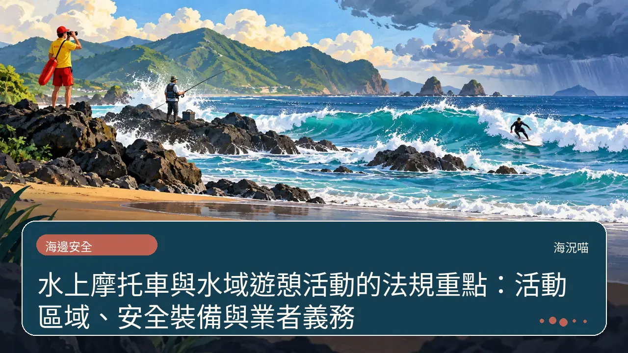 水上摩托車與水域遊憩活動的法規重點:活動區域、安全裝備與業者義務主題插畫