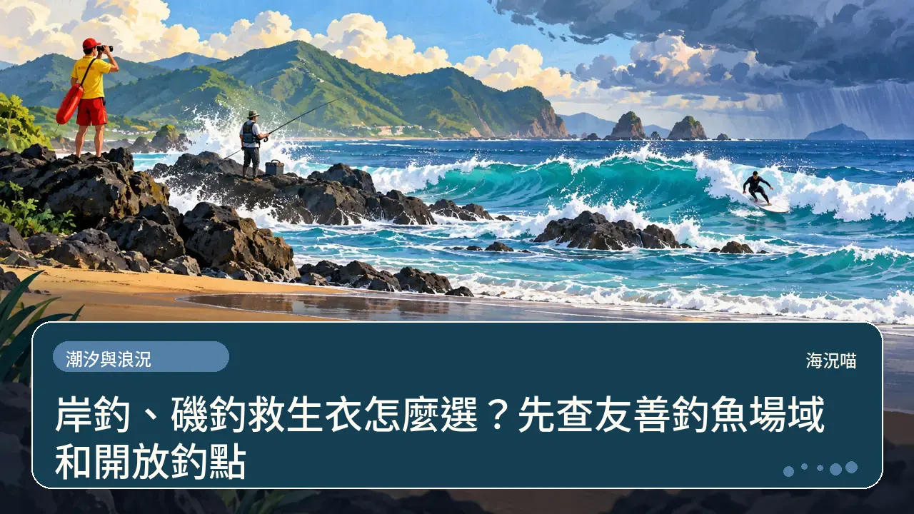 岸釣、磯釣救生衣怎麼選?先查友善釣魚場域和開放釣點主題插畫
