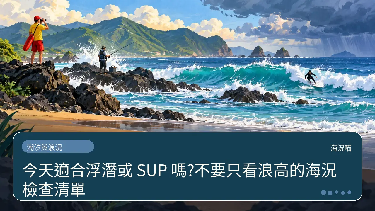 今天適合浮潛或 SUP 嗎?不要只看浪高的海況檢查清單主題插畫