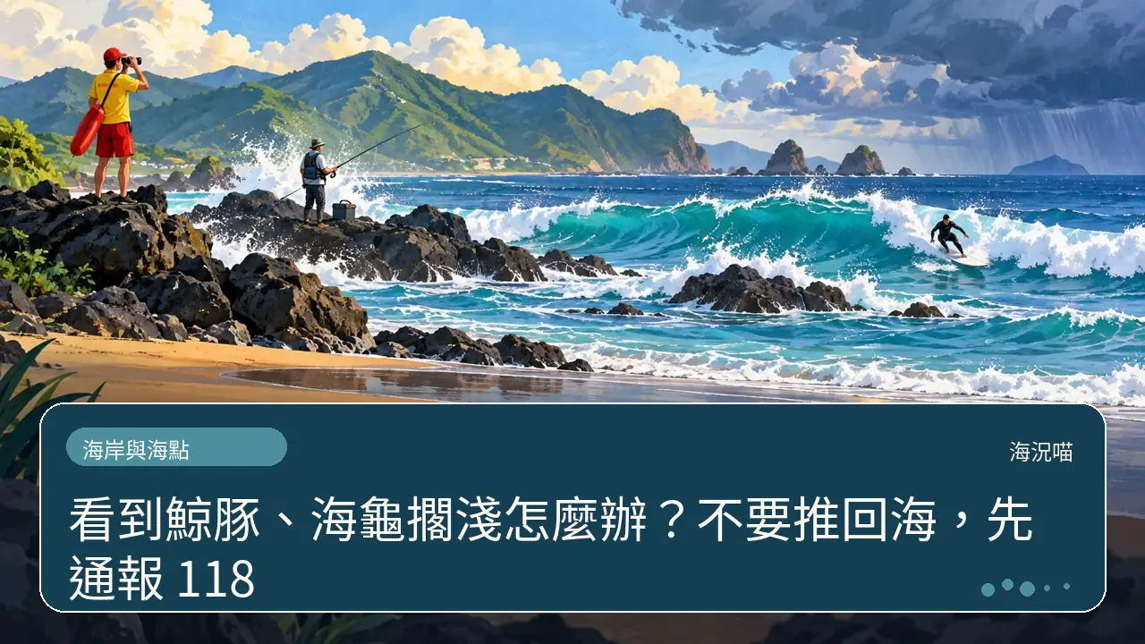 看到鯨豚、海龜擱淺怎麼辦?不要推回海,先通報 118主題插畫