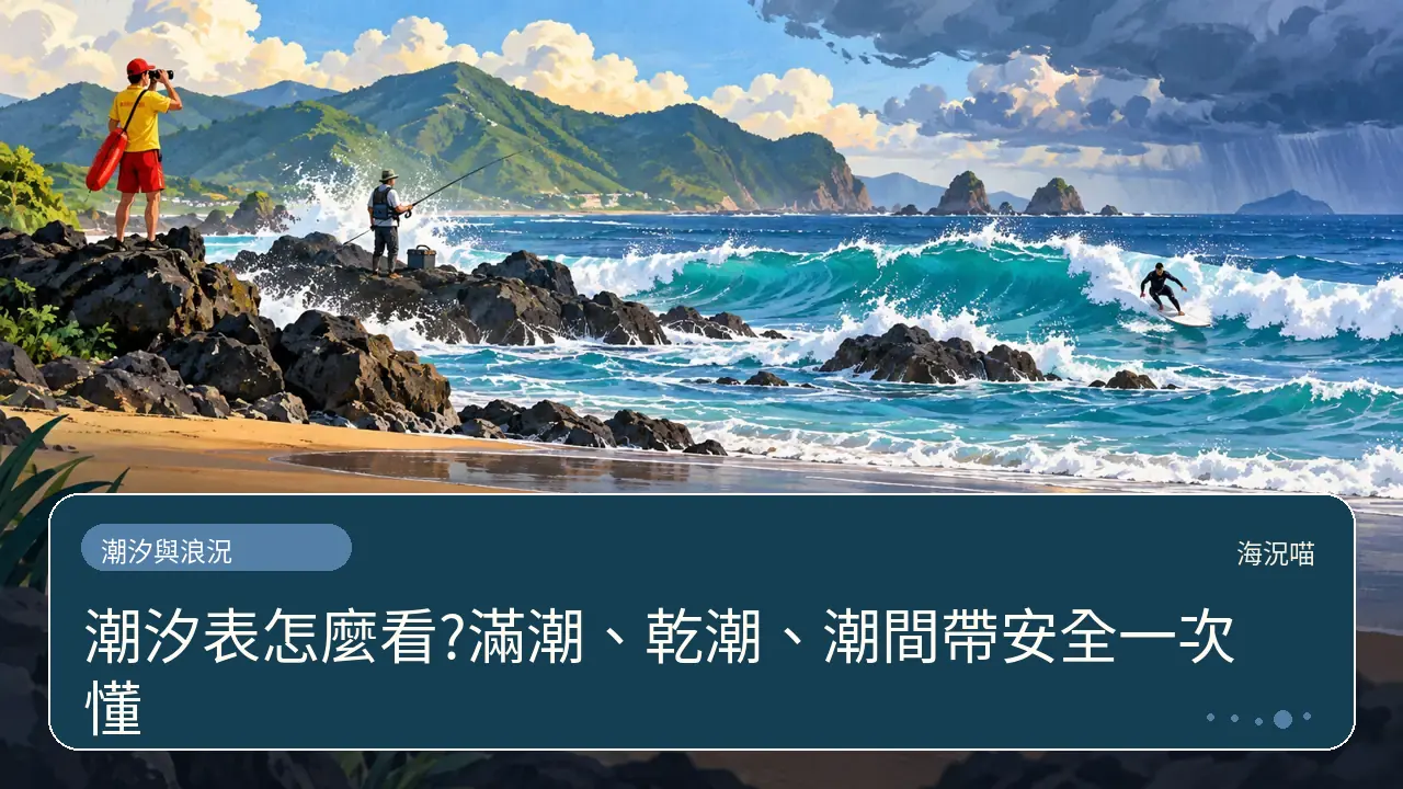潮汐表怎麼看?滿潮、乾潮、潮間帶安全一次懂主題插畫