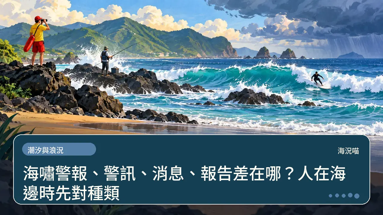 海嘯警報、警訊、消息、報告差在哪？人在海邊時先對種類主題插畫